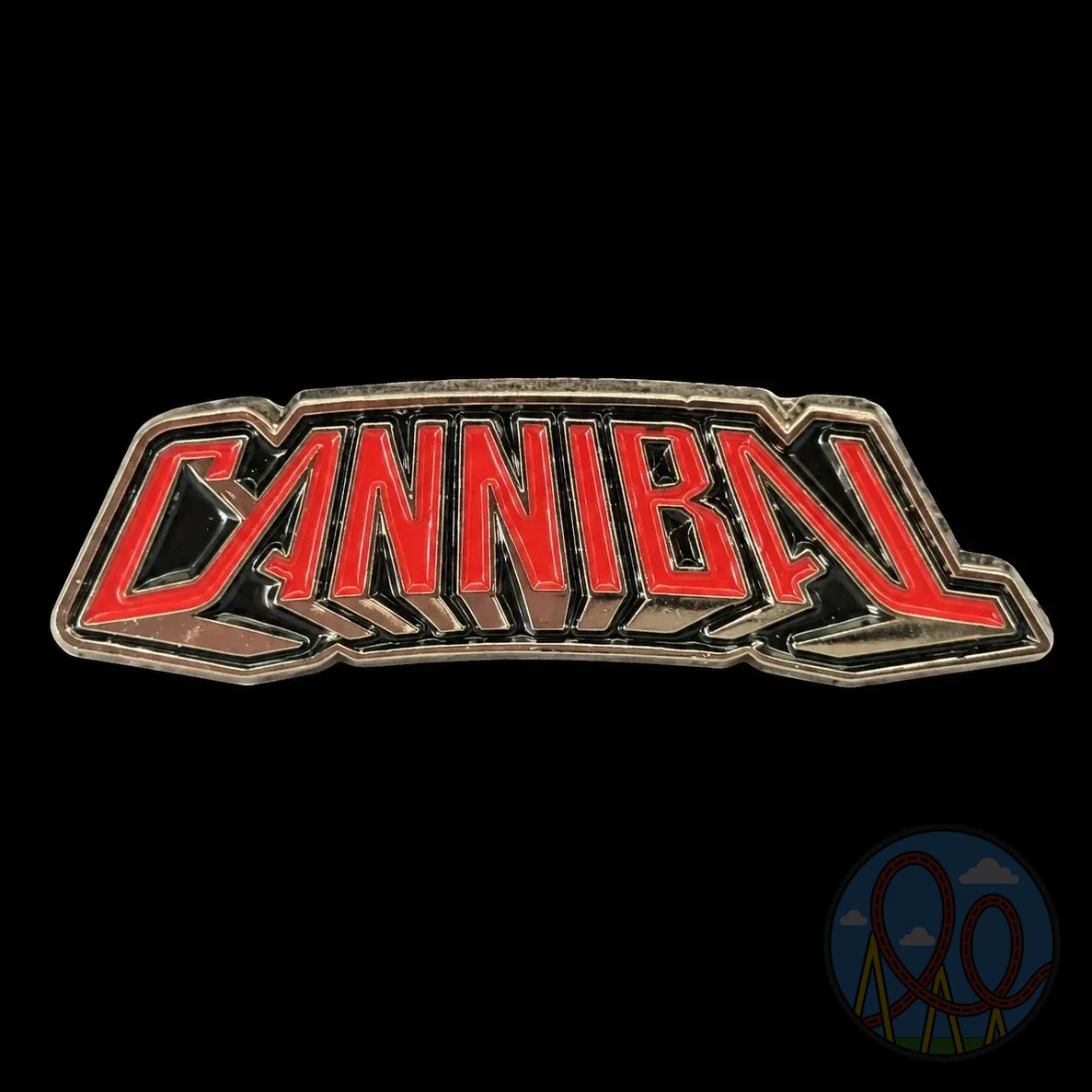 Cannibal Logo (Red & Silver) amusement park pin