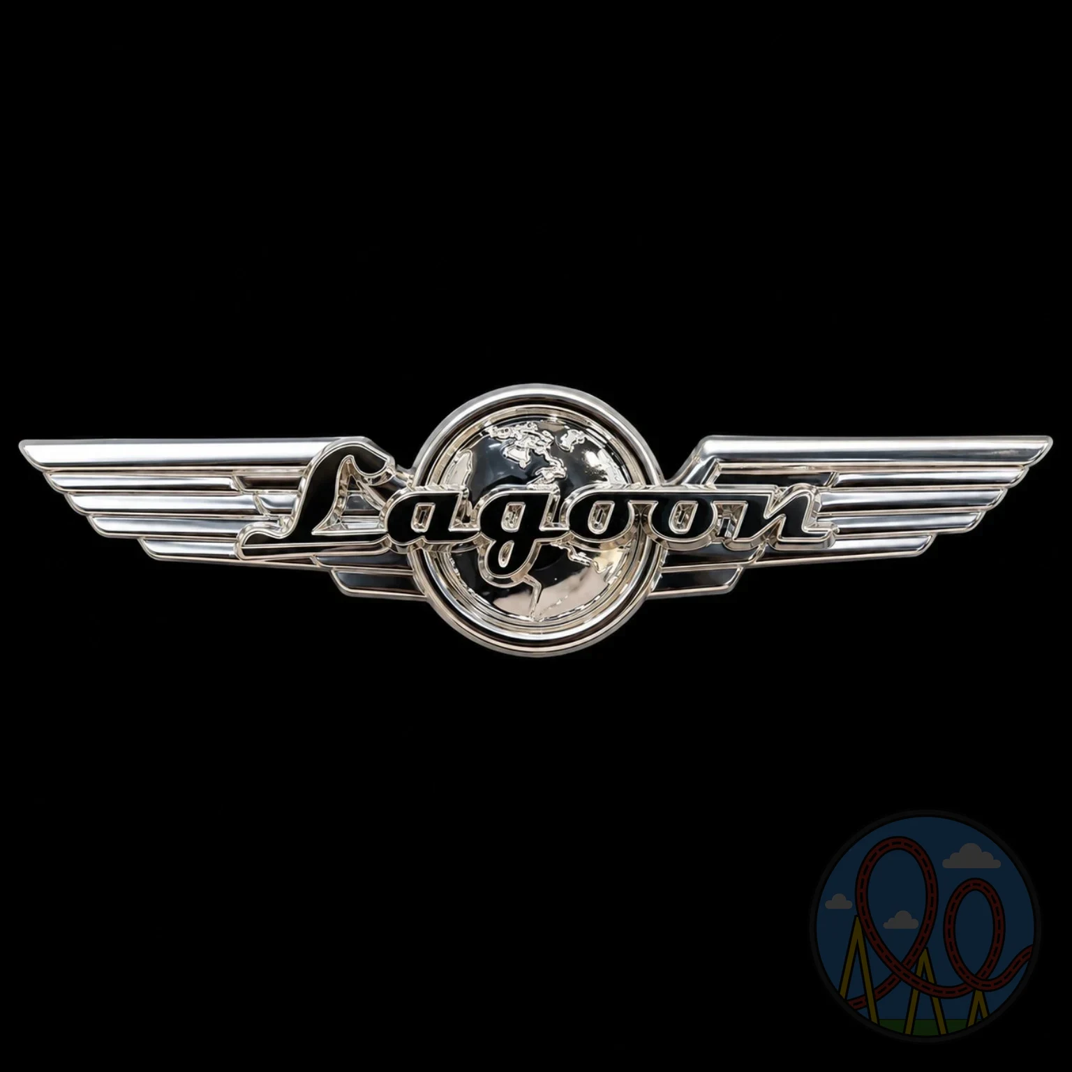 Lagoon – Silver Winged Globe Logo amusement park pin