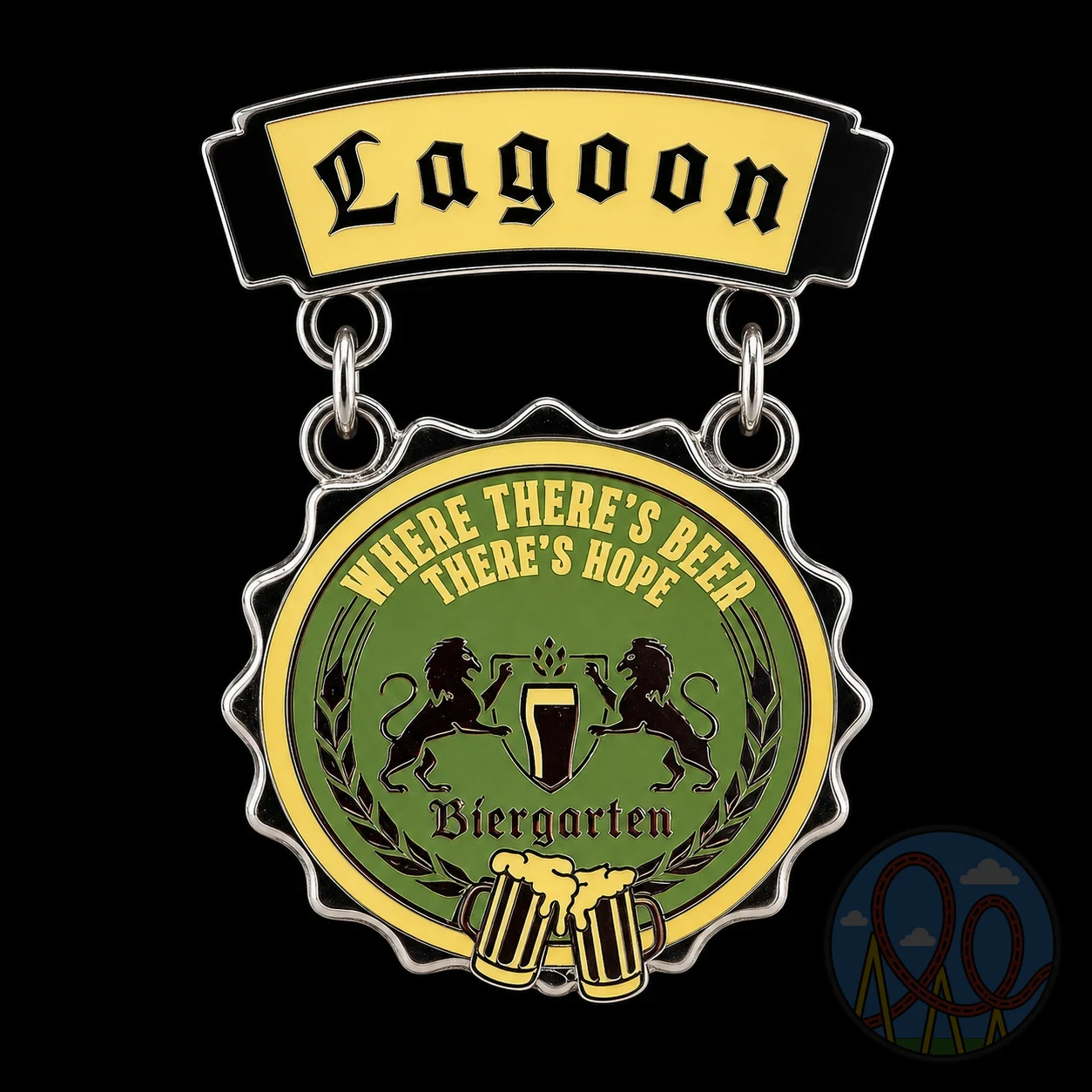 Lagoon Biergarten – Bottle-Cap Dangle amusement park pin