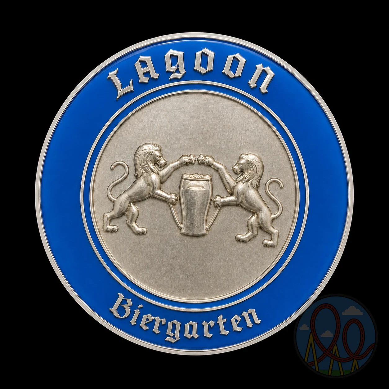 Lagoon Biergarten – Blue Medallion amusement park pin