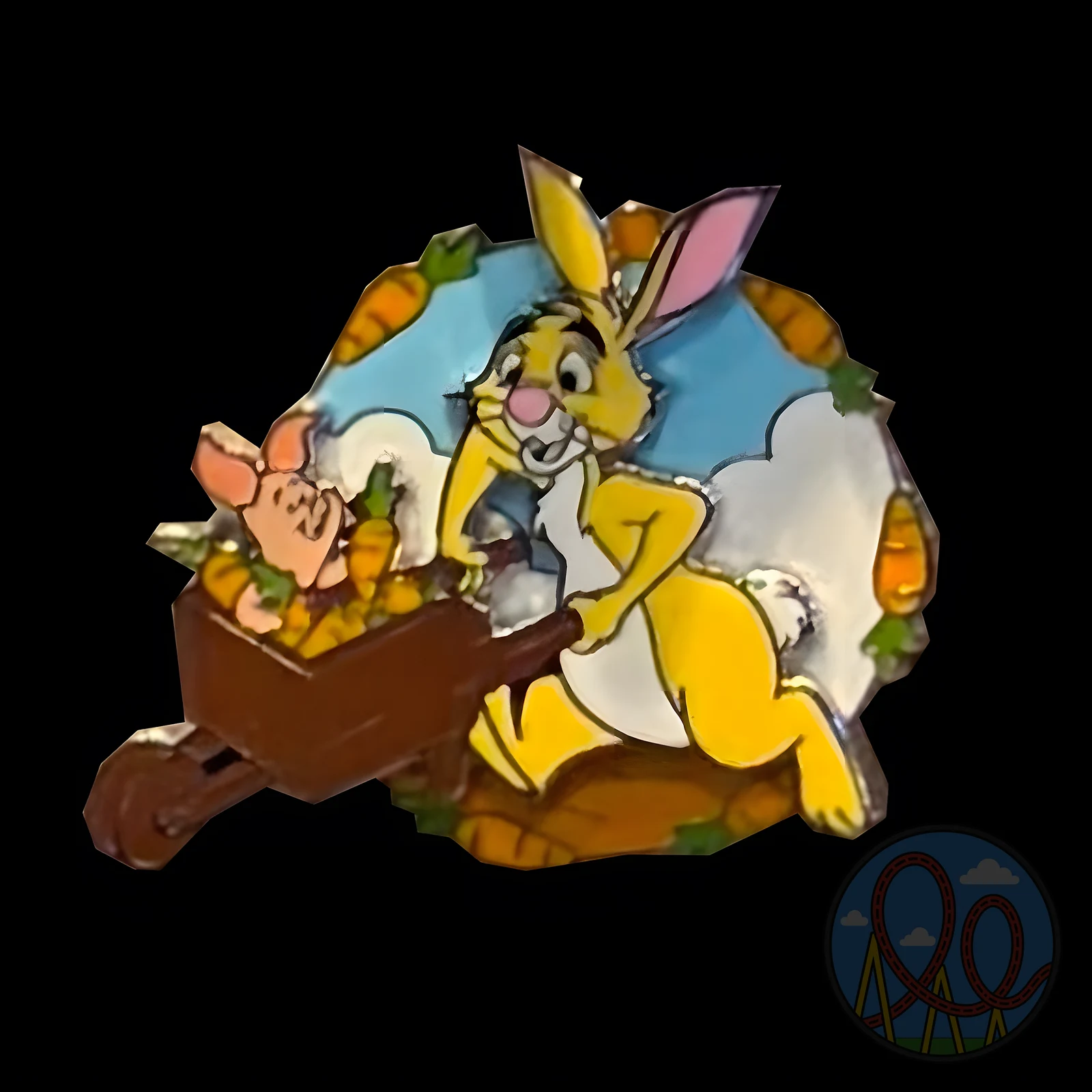 Rabbit and Piglet with Wheelbarrow amusement park pin