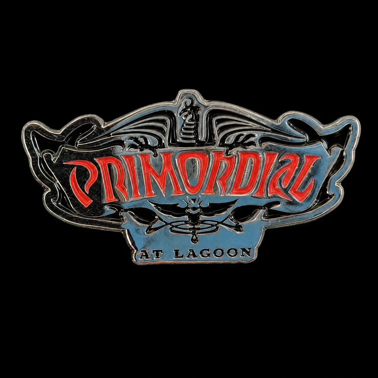 Primordial Logo (Chrome & Red) amusement park pin